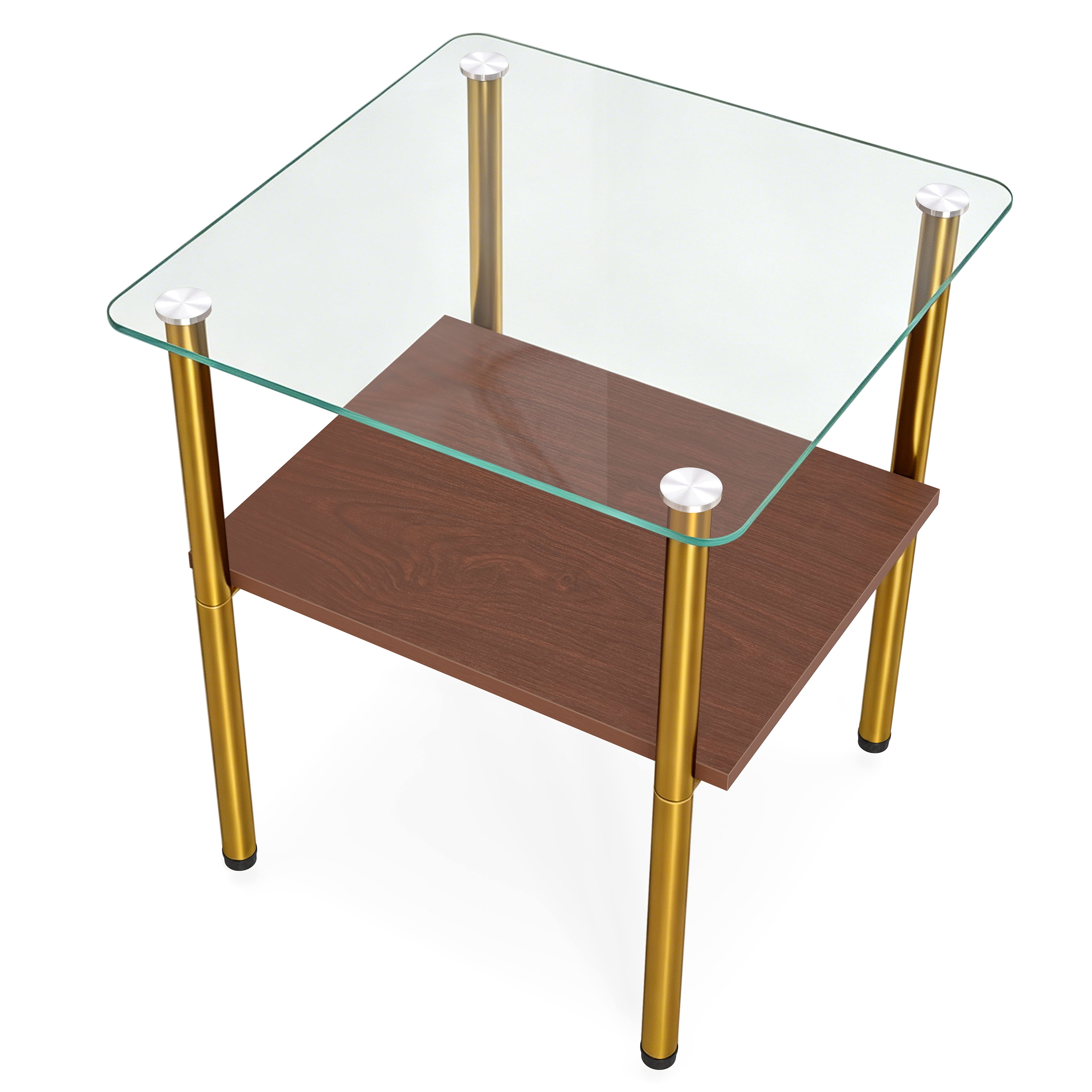 2-piece Modern Rectangular Glass Side Table, Tempered Glass Tabletop, MDF Storage Shelf & Metal Legs, Minimalist Sofa Side Table for Living Room & Bedroom