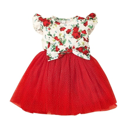 

Princess Bowknot Girls Baby Toddler Fly Floral Sleeve Tulle Dress Printed Girls Outfits Set New Born Clothes for Girls Set