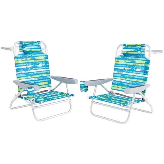 Patiojoy Foldable Beach Chair Set of 2 Patio Sling Chairs w/Wide Armrest Green