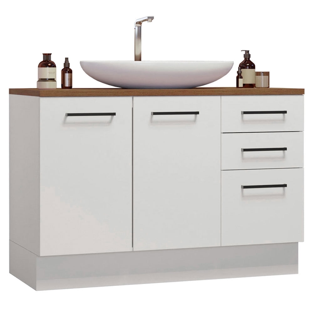 Madesa Bathroom Cabinet with 2 Doors and 3 Drawers Wooden Storage Unit for Toiletries, Towels, Ideal for Bathroom Organization and Decluttering – White