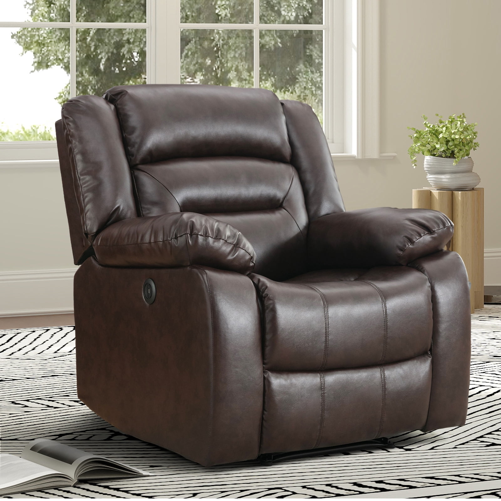 Bonzy Home Faux Leather Power Recliner Chair and 3-Seat Sofa Set, Electric Reclining Couch for Living Room, Bedroom, Office, Brown(Recliner+Sofa)