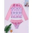 thumbnail image 4 of Linjinx Kids Girls Long Sleeves Rash Guard Shirt 2 Pieces Swimsuit Swimwear Bathing Suit Pink Serpentine 4, 4 of 7