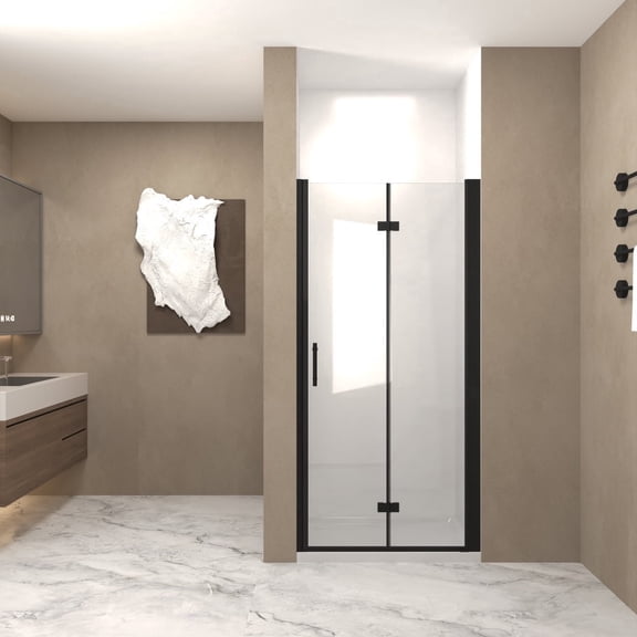 Kaisneo Matte Black Aluminum Frame 32" x 72", 1/4 Inch Thick Tempered Glass Bifold Shower Door