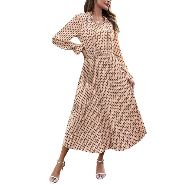 Vestido PRETTYGARDEN Boho Floral Cuello en V Manga Larga XL