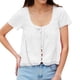 thumbnail image 1 of Camiseta de encaje con aberturas para mujer a la moda - Cuello redondo, lazo y manga corta, 1 of 6