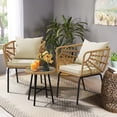 thumbnail image 2 of Dextrus 3-Piece Outdoor Patio Furniture Wicker Bistro Set, With 2 Chairs and Coffee Table,Cushions and Lumbar Pillows-Beige, 2 of 11