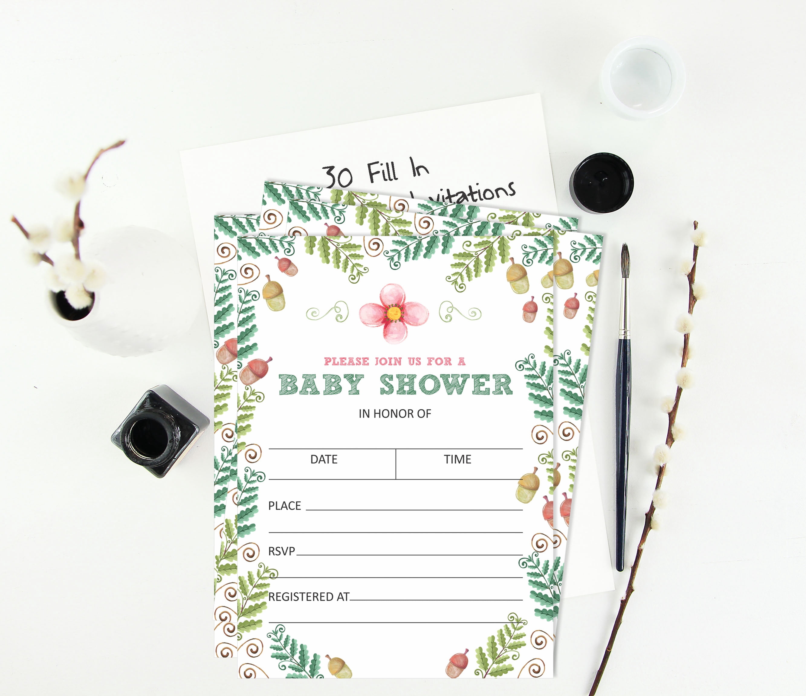 Inkdotpot 30Floral Baby Shower Invitation Cards Gender Neutral Fill In Blank Invites