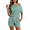 thumbnail image 1 of AherBiu Ensembles de Pyjamas 2 Pcs pour Femmes Hauts à Manches Courtes avec Shorts Tenues d'Été Décontractées Amples, 1 of 7