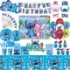 thumbnail image 2 of Decoración de cumpleaños de Disney Stitch, suministros para fiestas, vajilla, vasos de papel, platos, manteles, pancartas, telón de fondo, juego de globos, baby shower, 2 of 5