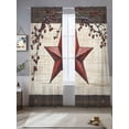 thumbnail image 2 of Country Stars Sheer Curtains 2 Panels Set Vintage Red Star Berry Beige Wood Grain Sheer Window Curtains Light Filtering Rod Pocket Voile Drapes for Bedroom Living Room 52"X84", 2 of 8