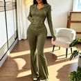 thumbnail image 5 of Womens 2 Piece Outfits Athleisure Sets Ribbed Long Sleeve Zip Up Hoodie and Flare Pants Matching Sets Bodycon Workout Tracksuit Casual Going Out Outfits, 5 of 8
