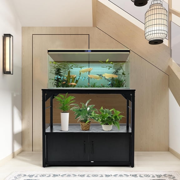 EAYSG 40-50 Gallon Fish Tank Stand with Cabinet, 37" Heavy Duty Reptile Tank Stand, Turtle Tank Stand, Capacity 660 lbs, Black