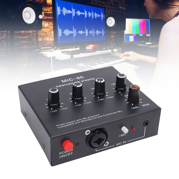 3,Channel Mic Preamp: Boost Sound W/ 60dB Gain, XLR, 3.5mm  6.35mm Inputs, Studio Quality