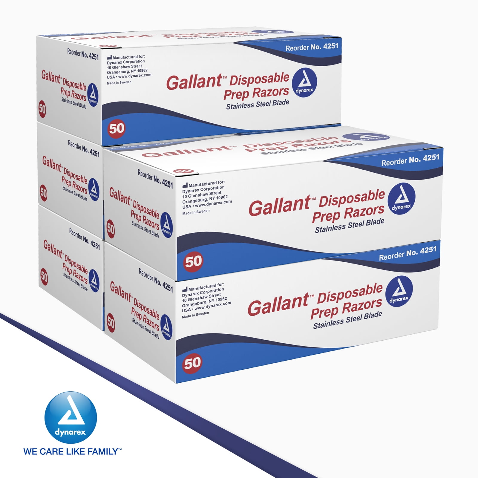 Dynarex Gallant Disposable Prep Razors, Ideal before ECG and other Procedures, Disposable Razors with Open Design, Ergonomic Surgical Prep Razors, 1 Case of 250 Gallant Prep Razors (5 Boxes of 50)