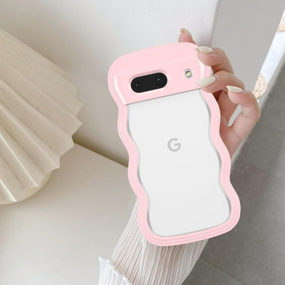 QLTYPRI Compatible with Google Pixel 9a Case, Cute Curly Wave Frame Clear Case for Girls Women, Transparent Soft Silicone TPU Bumper Shockproof Protective Cover for Google Pixel 9a - Pink