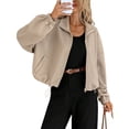 thumbnail image 1 of Chaqueta de Béisbol Holgada Informal con Cuello Alto, Cremallera y Dobladillo con Cordón Ajustable para Mujer. Caqui S, 1 of 10