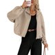 thumbnail image 1 of Chaqueta de Béisbol Holgada Informal con Cuello Alto, Cremallera y Dobladillo con Cordón Ajustable para Mujer. Caqui M, 1 of 10