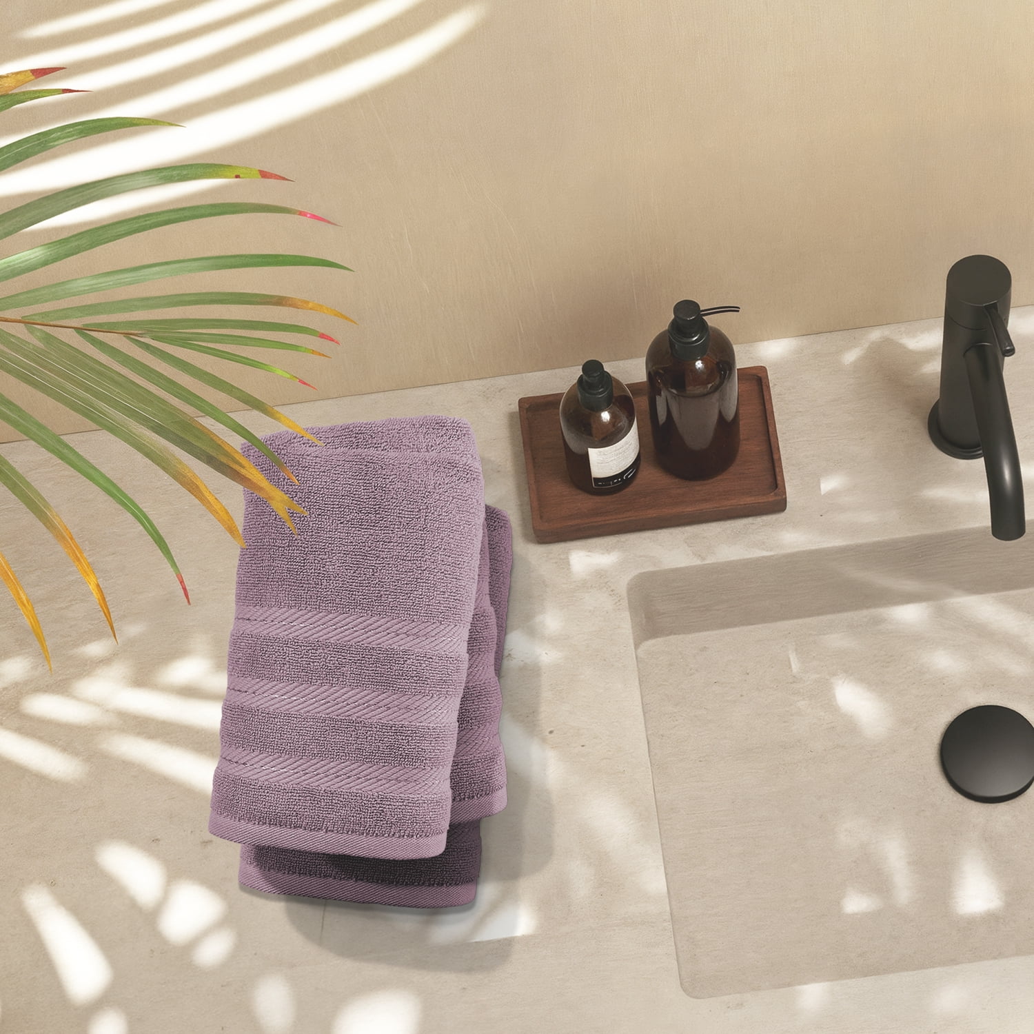 Virtu Bath Towel Sets For Bathroom 100% Ring Spun Cotton Luxury Bath Towel Set 4 Pc Highly Absorbent Towels, Dusty Purple