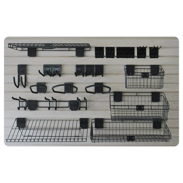 HandiWall Intermediate Accessory Kit with 33 Baskets, Shelves and Hooks for Garage Slatwall Panels