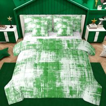 Feelyou Chic Art Abstract Bedding Comforter Set 7pcs for Adult, Modern Fashion Stripes King Bedding Sets, Green Watercolor Reversible Bed Sheets, Ultra Soft Bedroom Decor