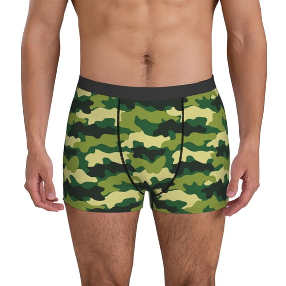 Mens Underwear Boxer Briefs - Camo Green Classic Comfort Breathable men's boxer briefs with Flex Waistband
