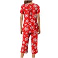 thumbnail image 5 of Puntoco Conjunto de pijama cómodo para mujer, con estampado navideño, cuello redondo, botones, manga corta y pantalón con bolsillos y cintura elástica, 5 of 5