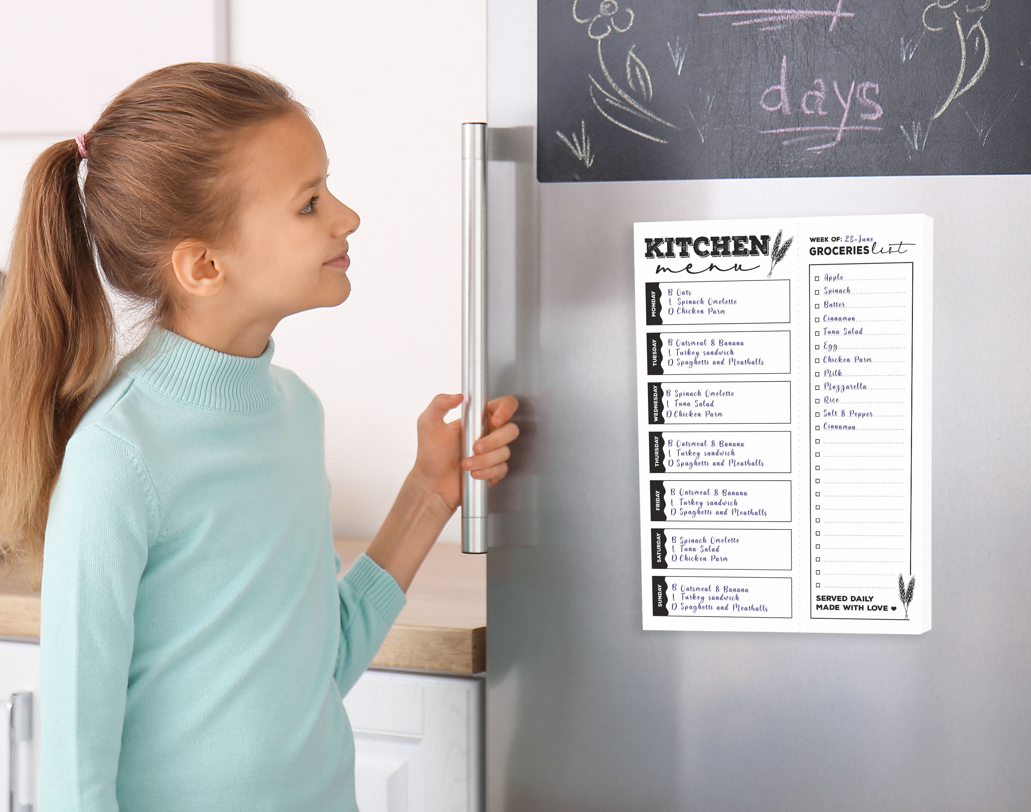 Inkdotpot Weekly Meal Planner Notepad 7"x10 , "Kitchen Menu" Magnetic Meal Planning Pad with Tear Off Grocery Shopping List for Fridge- Kitchen & Home - 54 Sheets -3R