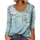 thumbnail image 4 of Camisa elegante retro con cuello en U, botones y manga larga con estampado geométrico de flores, 4 of 6
