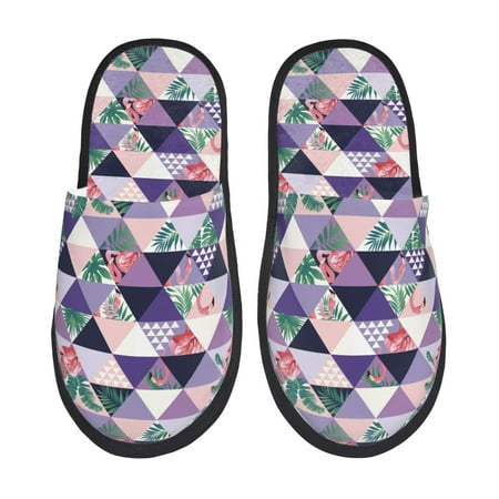 Balery Plaid Flamingo Slient Indoor Furry Fleece Comfort House Shoes Soft Non-Slip Home Shoes Cotton slippers House Slippers-- Medium