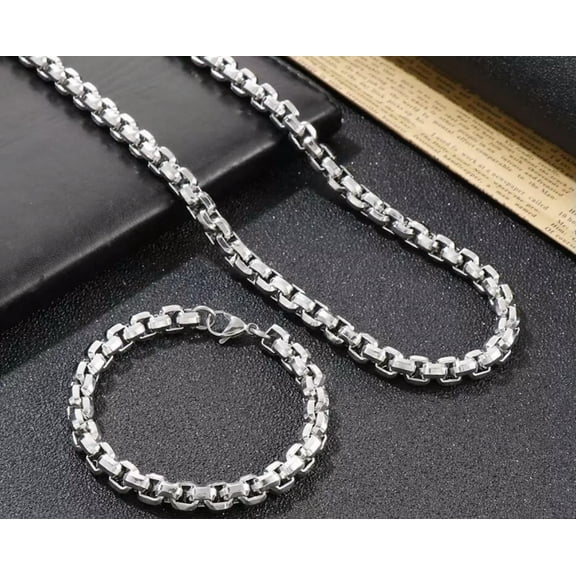 HOOUN 8.26' 26'' 8mm Men Jewelry Set Stainless Steel Huge Rolo Chain Necklace bracelet