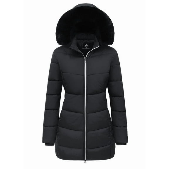 Women's Winter Down Coats Waterproof Thicken Hooded Insulated Quilted Puffer Jacket, Black L