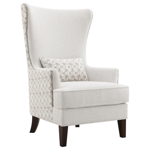 Benjara 31" Accent Armchair- Elegant Wingback- Rubberwood- Latte Beige Fabric