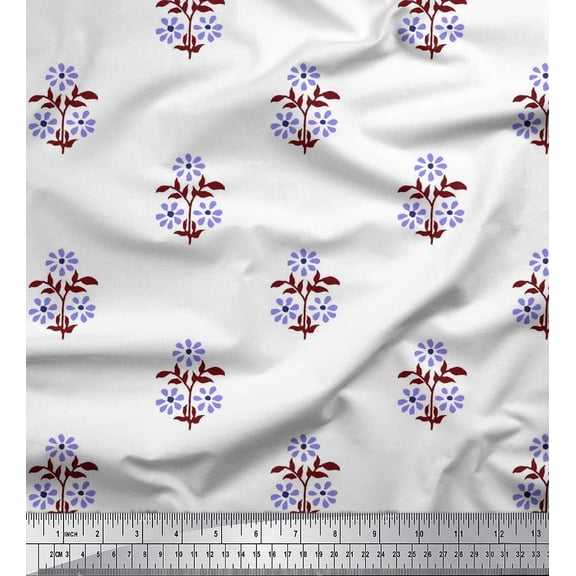 Soimoi Silk Fabric Leaves & Floral Block Print Fabric by Yard 42 Inch Wide