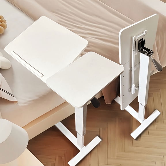 Bedside Table, Overbed Bedside Desk Mobile Rolling Laptop Stand Tilting Overbed Table with Wheels Height Adjustable Tray Table for Laptop Bed Sofa Side Table