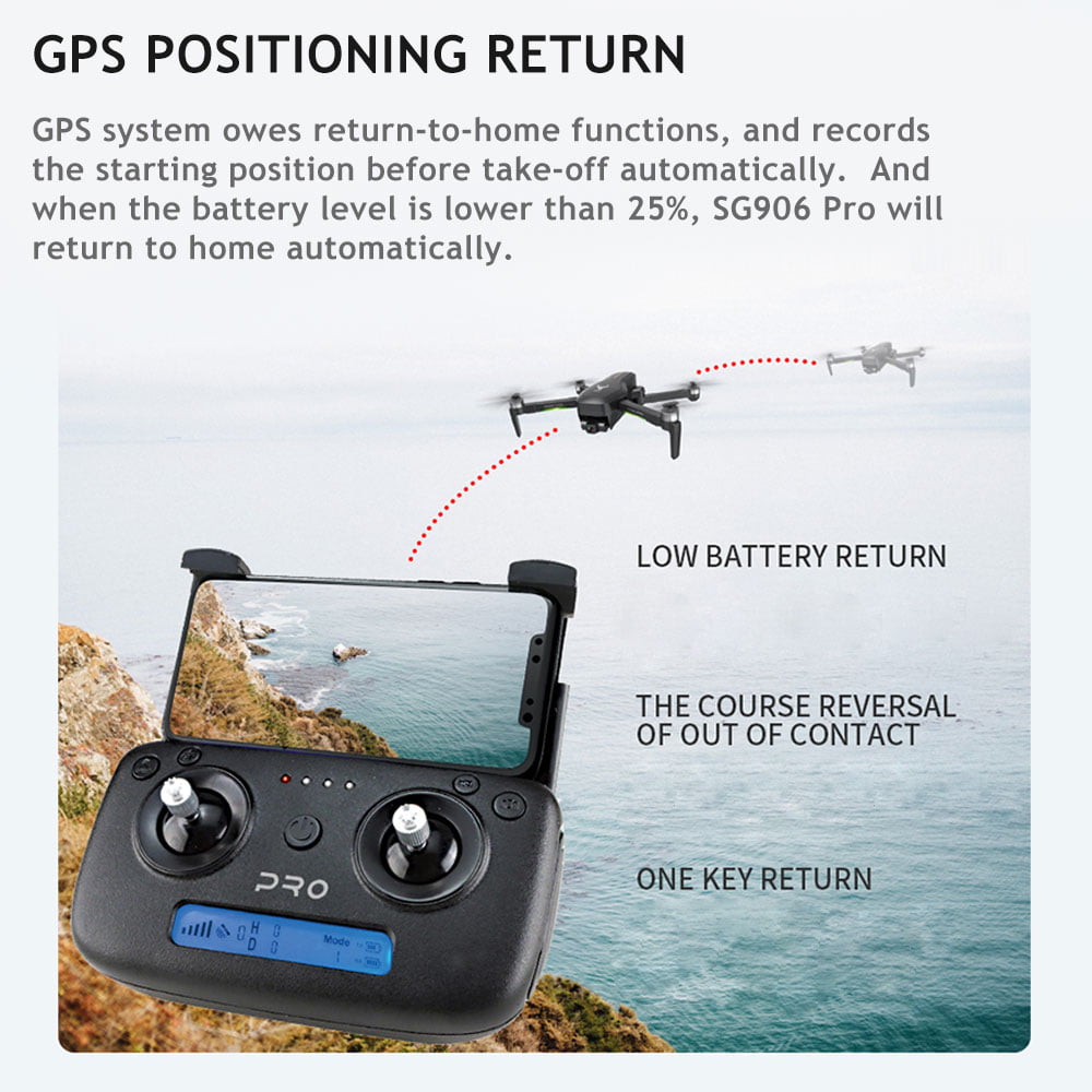 Goolsky SG906 GPS Brushless 4K Drone with Camera 5G Wifi FPV Foldable Optical Flow Positioning Altitude Hold RC Quadcopter with Handbag Black