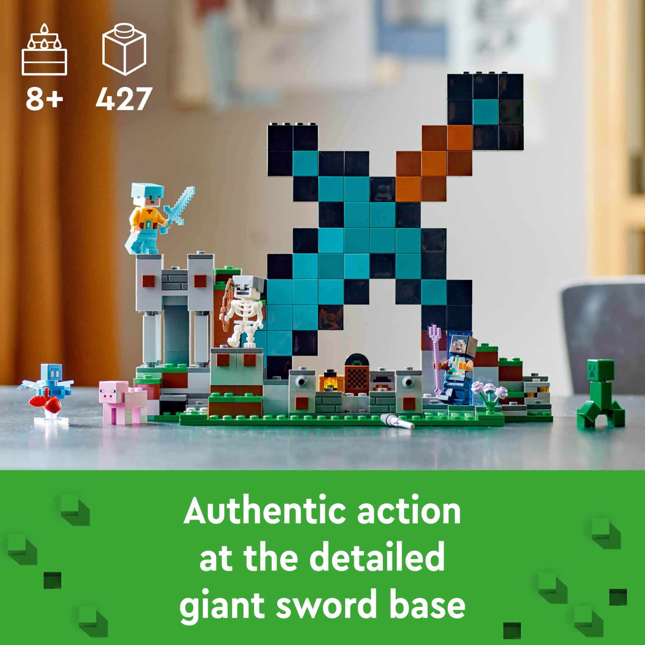 LEGO Minecraft The Sword Outpost Building Set with Creeper, Warrior, Pig & Skeleton Figures, 21244