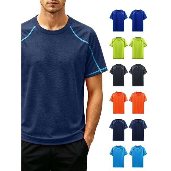 Vmvidoty Men's Short Sleeve Moisture Wicking Active Performance Crew Neck Tee Dark Blue M