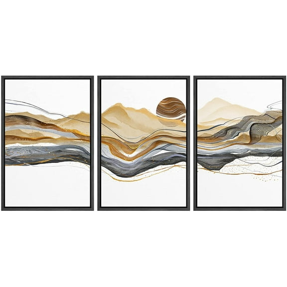 wall26 Framed Canvas Print Wall Art Set Gold Black Pastel Paint Stroke Mountain Range Nature Abstract Illustrations Modern Art Rustic Landscape for Living Room, Bedroom, Office - 24"x36"x3