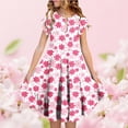 thumbnail image 2 of Tisuna Girls Summer Dress Floral Print Short Sleeve Crew Neck Dresses Fashion Comfortable Little Youth Girls Festival Party Playwear Dress Pink Size 14-15 Years, 2 of 5