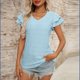 thumbnail image 2 of Camiseta de Manga Corta de Verano para las Mujeres de Moda de Color Sólido con Cuello en V, Top Casual de Poliéster, Lavado de Manos, 2 of 7