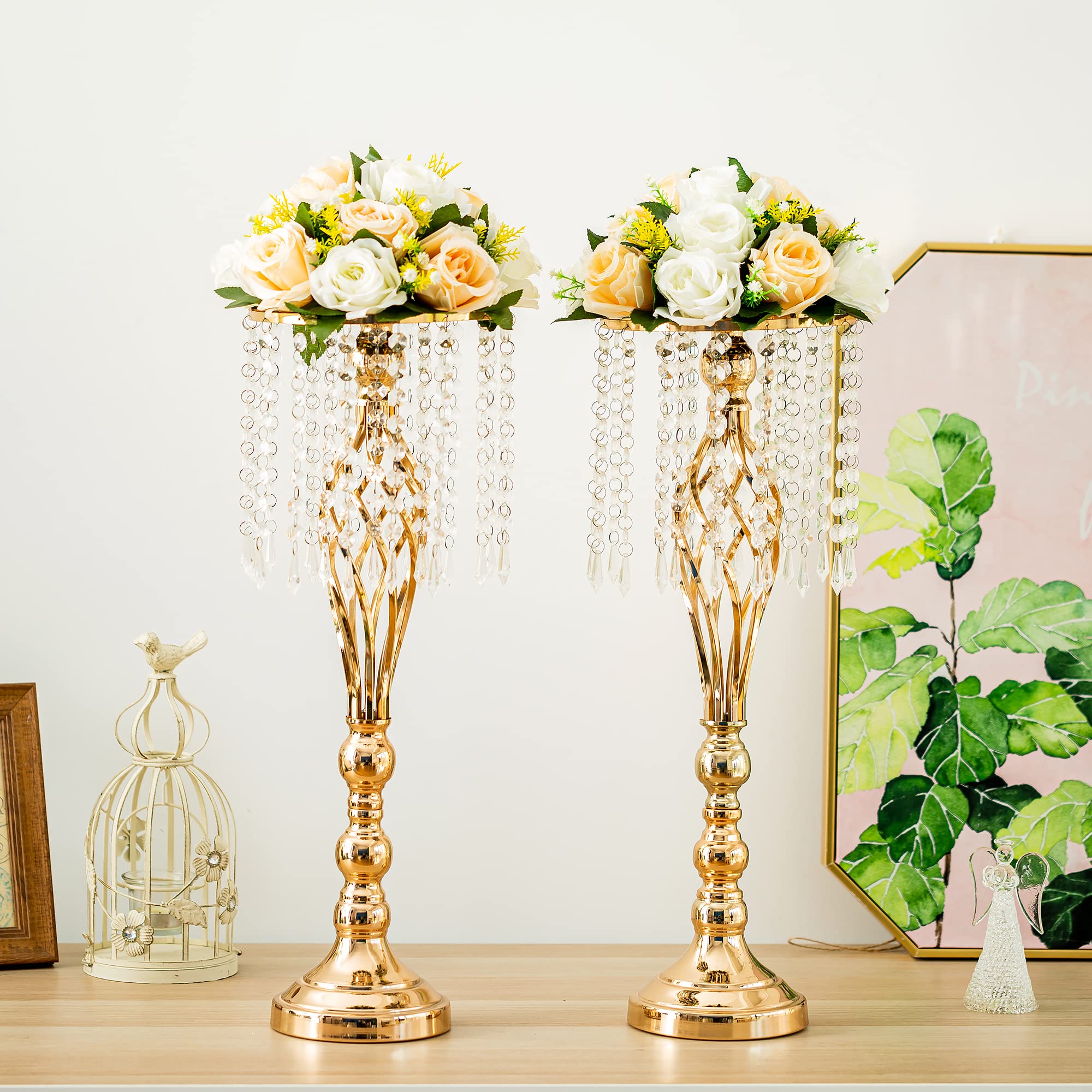 Nuptio Crystal Gold Wedding Centerpiece Vases, 2-Piece photo 3