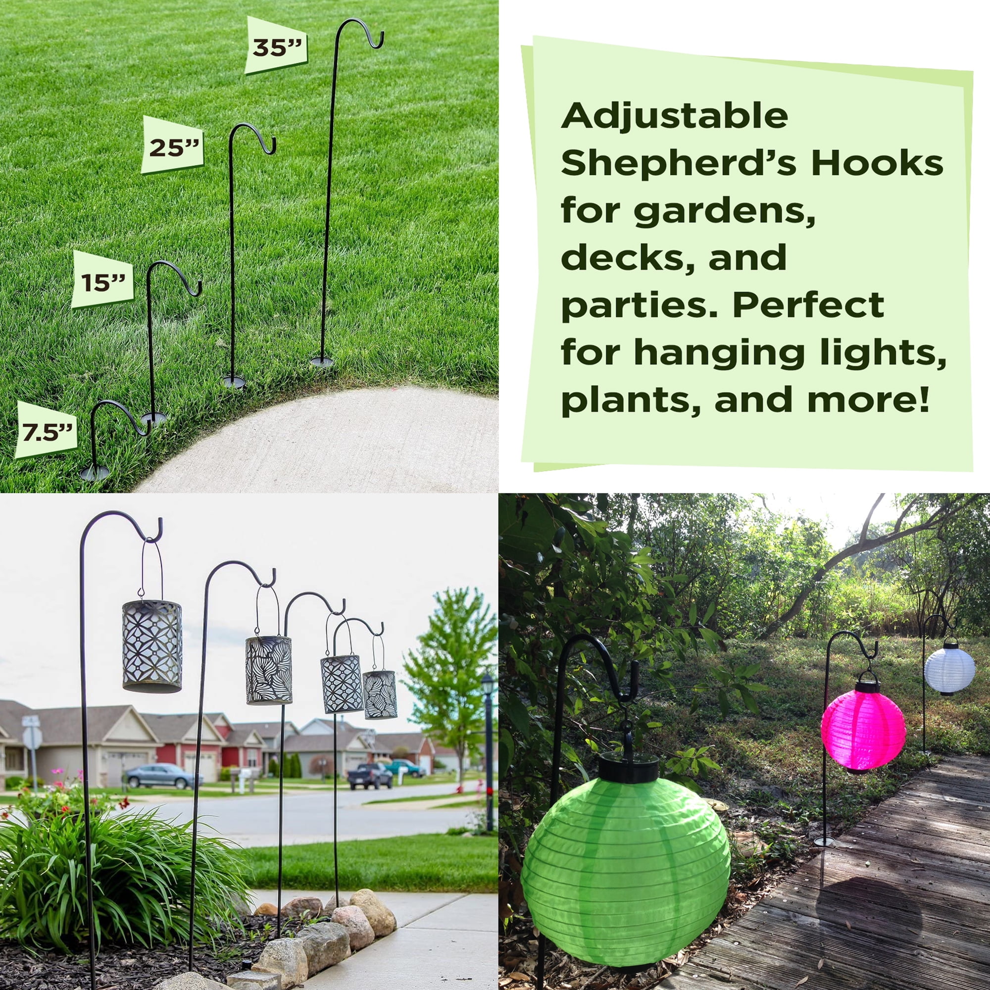 Natures Shepherds Hooks – 4 Adjustable Outdoor Poles for Bird Feeders, Lanterns & Plants