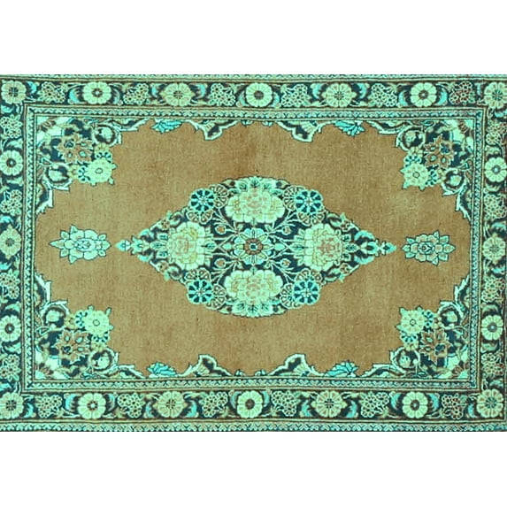 Ahgly Company Indoor Rectangle Persian Turquoise Blue Traditional Area Rugs, 6' x 9'