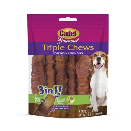 Cadet Triple Chew Dog Treat and Chew Pork-hide Wrapped in Duck Stuffed with Apple, 6