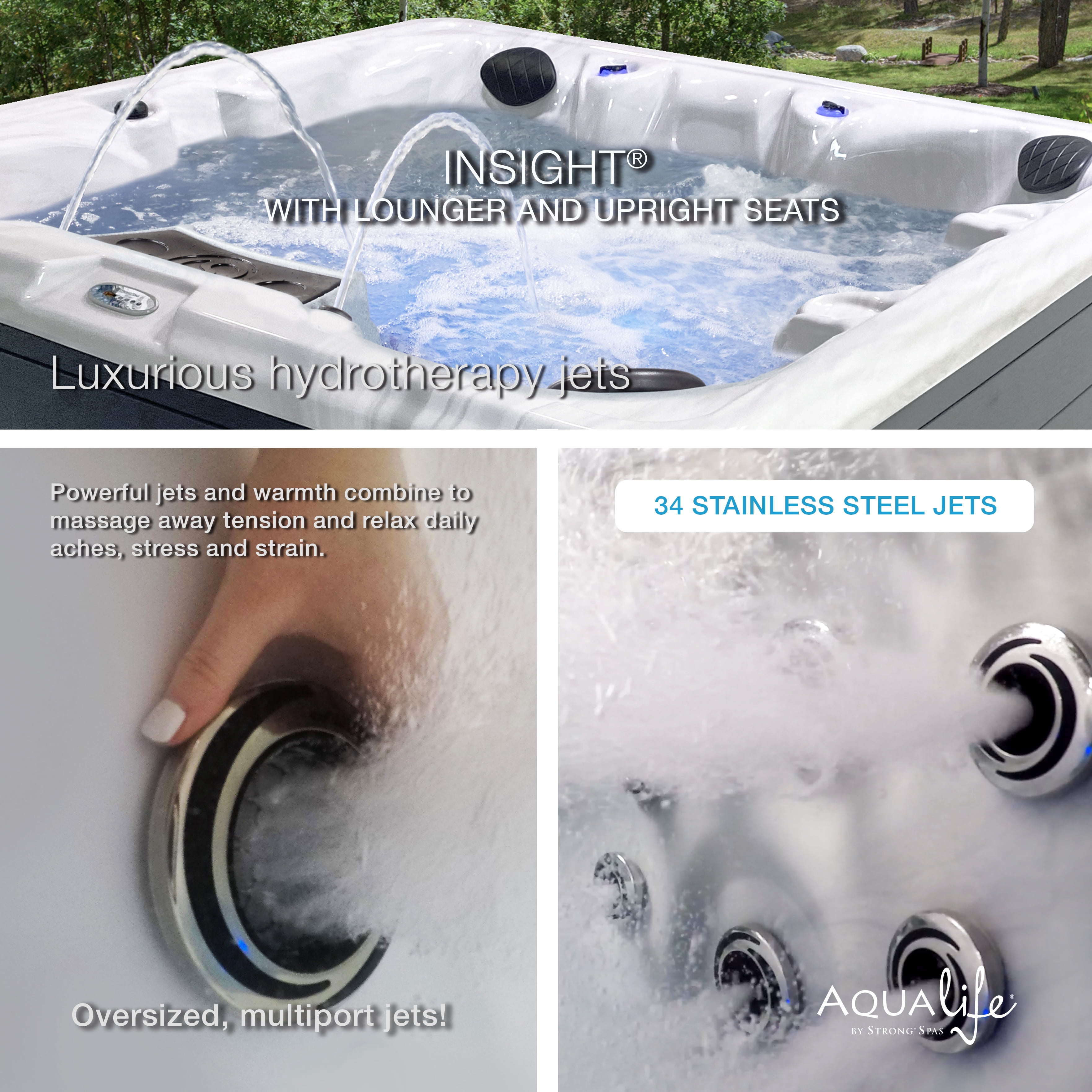 Aqualife by Strong Spas Insight 6 Person 73-Port Lounger Spa, 34 Jets, Espresso