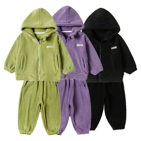 

KYAIGUO Kids Baby Fall Winter Pajamas 2Pcs Sets for Boys Girls 2Pcs Sweatsuit Jammies Outfit 9M-8Y Toddler Fleece Hooded Sleepwear+Athletic Jogger Pants Set