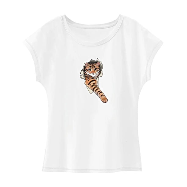 Camiseta para mujer de verano con cuello redondo para ir de compras, viajes, caminar, uso diario SG