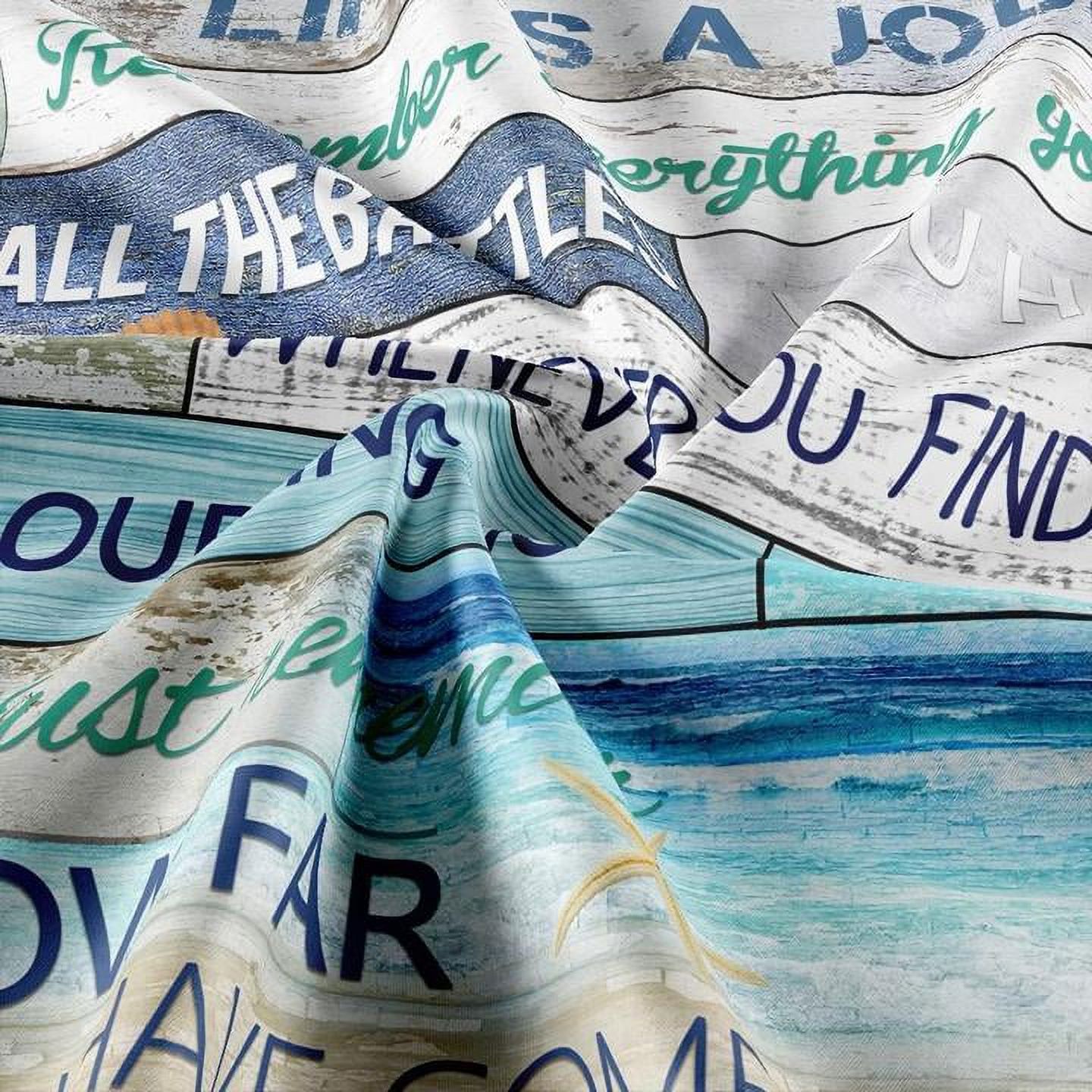 Beach Shower Curtain, Nautical Starfish Seashell Bathroom Curtain, Rustic Vintage Wood Ocean Quote Words Fabric Shower Curtain Set, Coastal Theme Waterproof Bathroom Decor