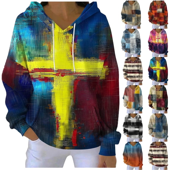 Womens Oversized Hoodies Fleece Sweatshirts Women's Printing Blouses Long Sleeve Pockets Casual Fashion Hooded Sweatshirt Yellow M