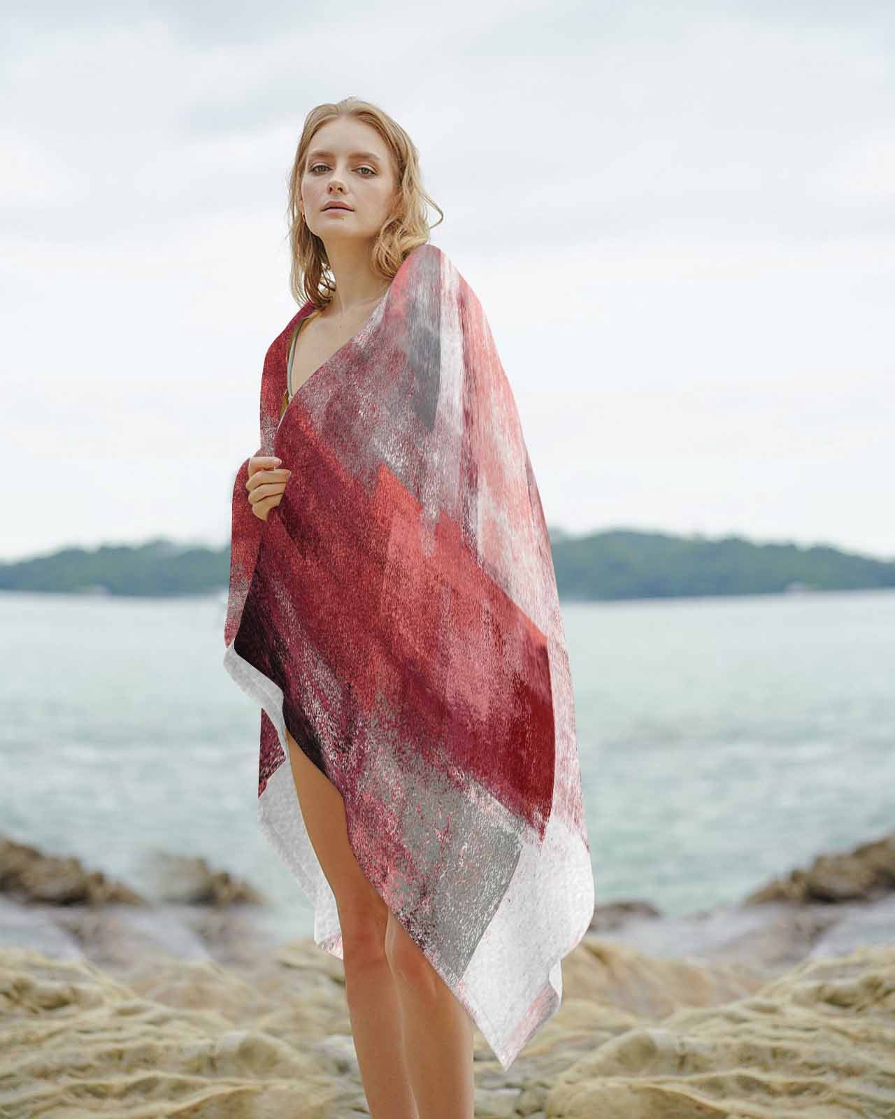 Red Grey Oil Painting Beach Towels Oversized Super Absorbent, Abstract Modern Street Smear Art Lightweight Bath Towel Quick Dry Sets For Bathroom/Pool/Rv Camping/Beach Play/Gym Room/Picnic 23"x47"